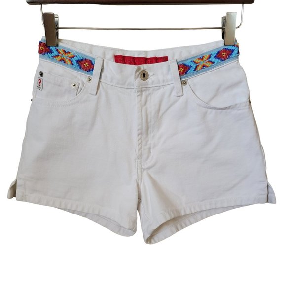 Vintage Guess Beaded Belt White Denim Jean Shorts